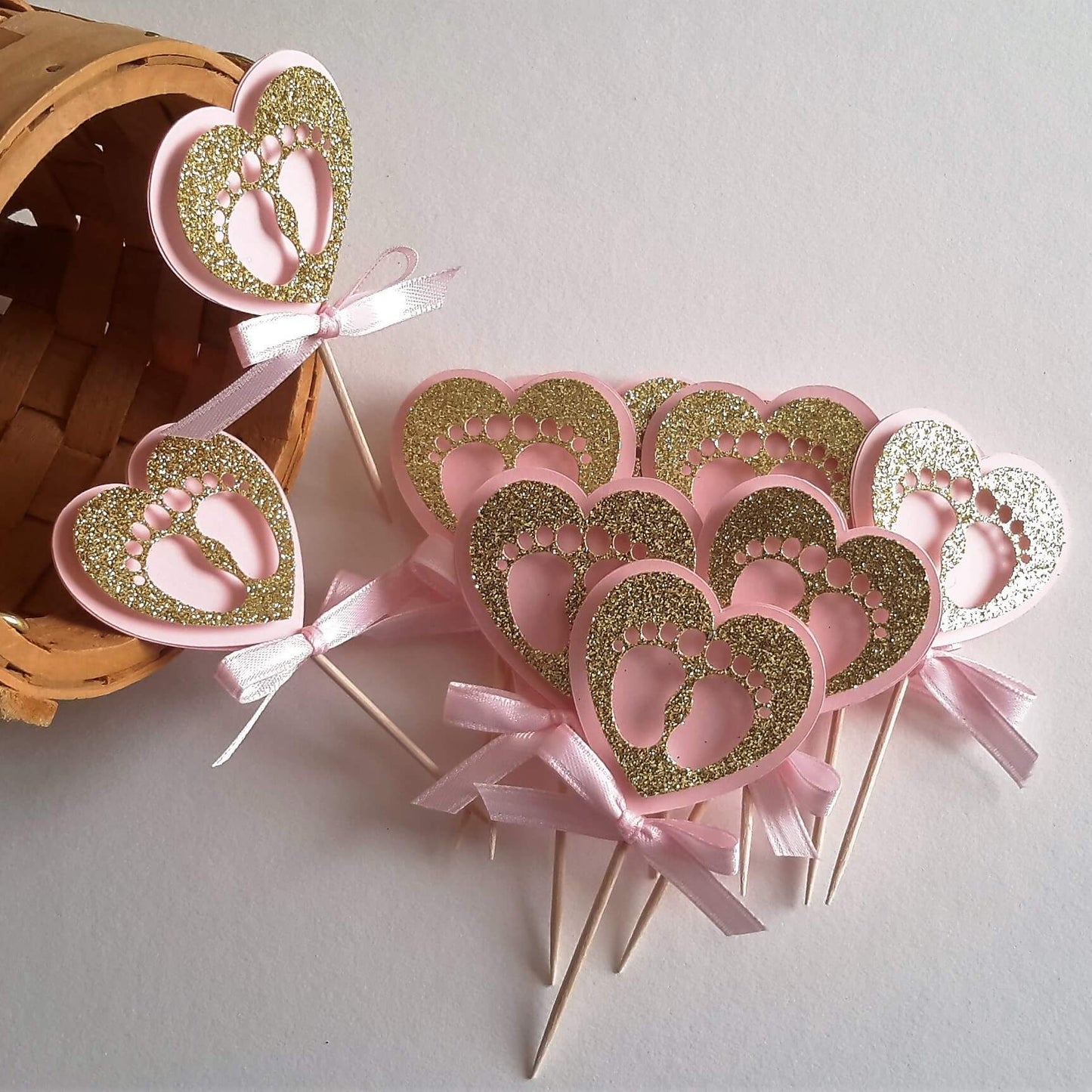 Adriana Ortiz Designs Cupcake toppers Gold Heart Cupcake Toppers Baby Shower