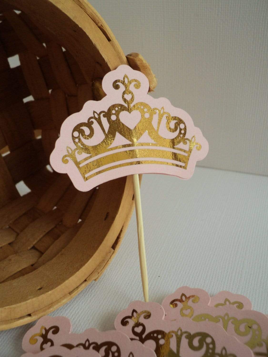Adriana Ortiz Designs Cupcake toppers Pink and Gold Crown Cupcake Toppers