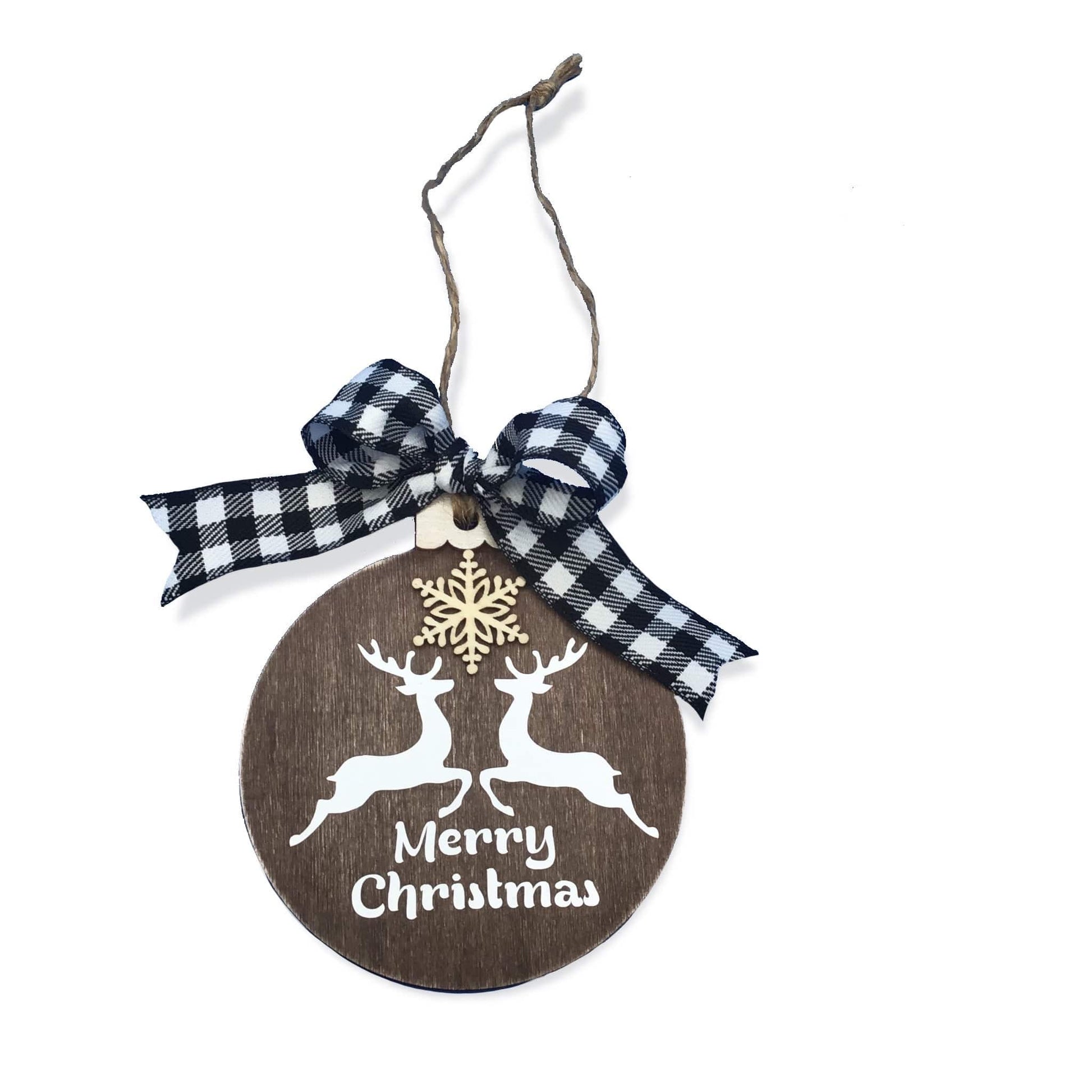 Adriana Ortiz Designs Two Reindeers Farmhouse Christmas tree ornament