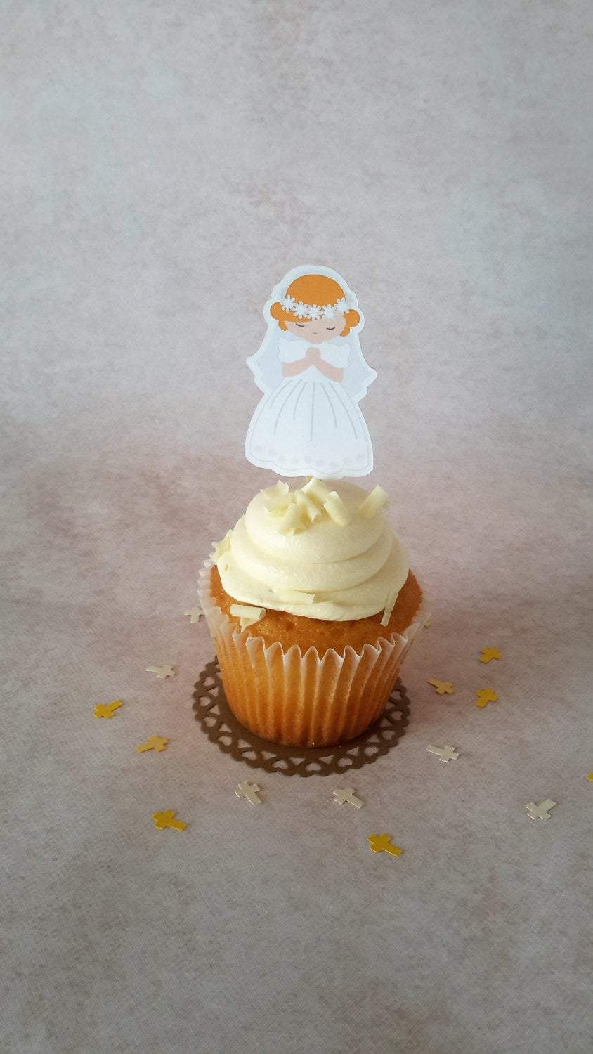 Adriana Ortiz Designs Cupcake toppers First Communion Cupcake Toppers Girl