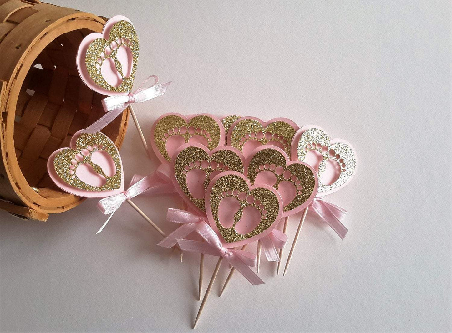 Adriana Ortiz Designs Cupcake toppers Gold Heart Cupcake Toppers Baby Shower