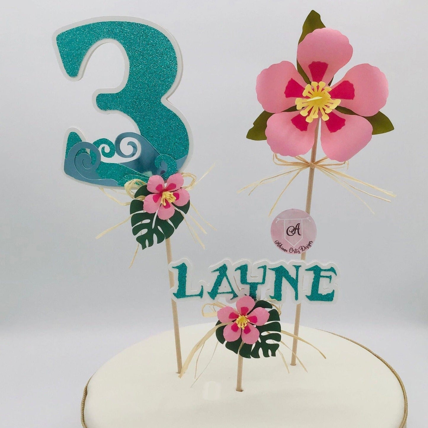 Adriana Ortiz Designs Cake Topper/ Centerpiece Luau Moana Custom Cake Topper