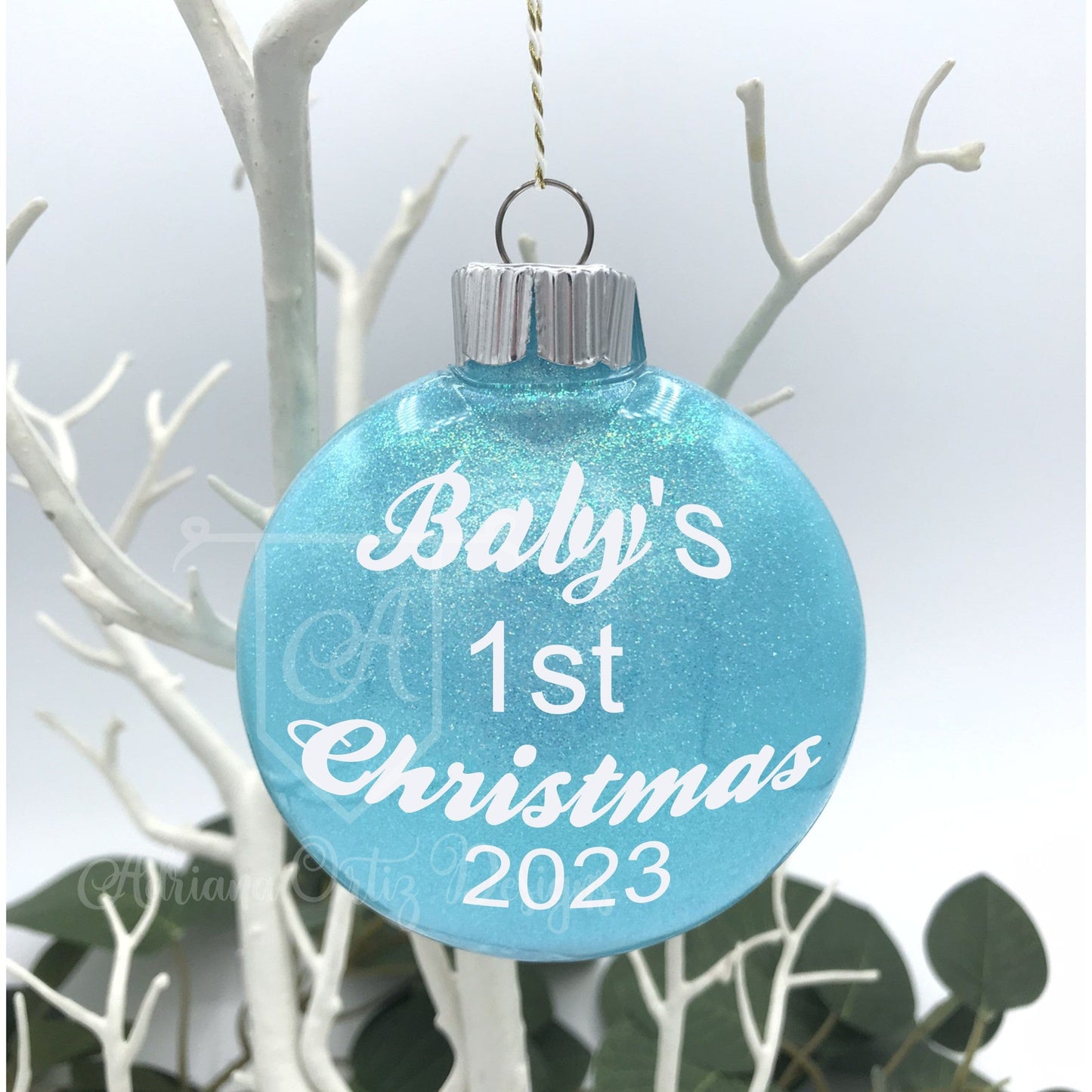 Adriana Ortiz Designs Holiday ornament Blue Personalized Ball Christmas Ornament