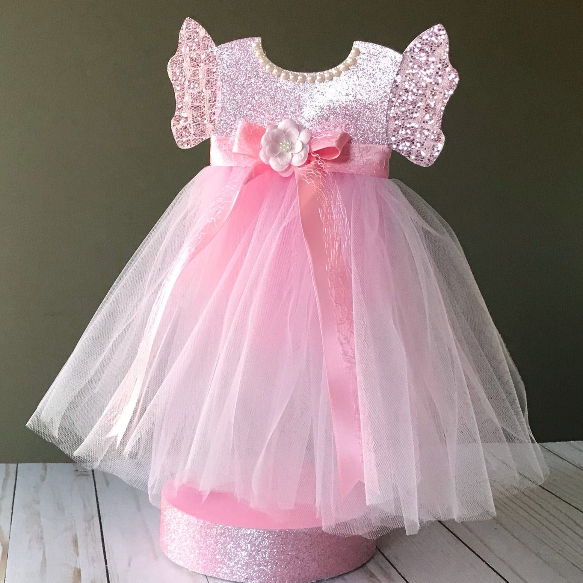 Adriana Ortiz Designs Tutu Dress Centerpiece Tutu dress pink centerpiece for baby shower, birthday party or baptism.