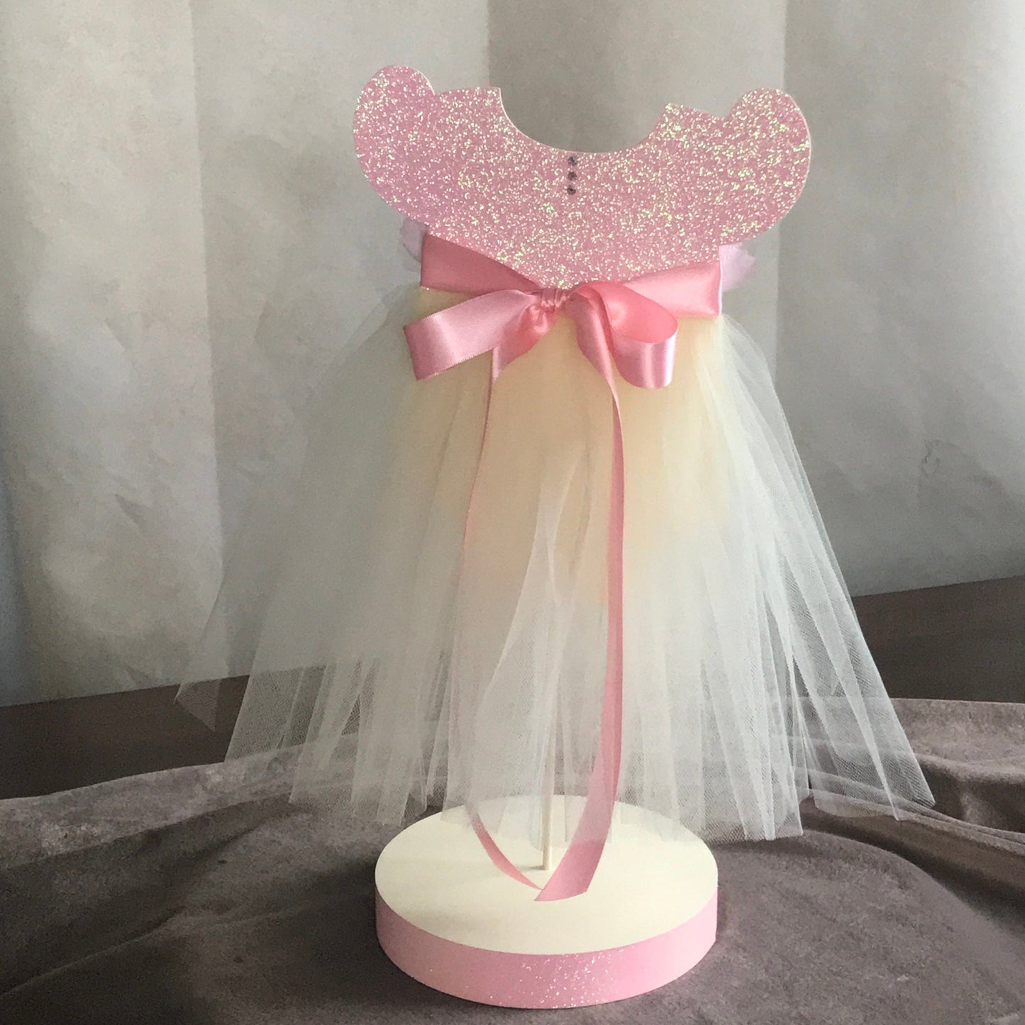 Adriana Ortiz Designs Tutu Dress Centerpiece Tutu dress with pink flowers centerpiece
