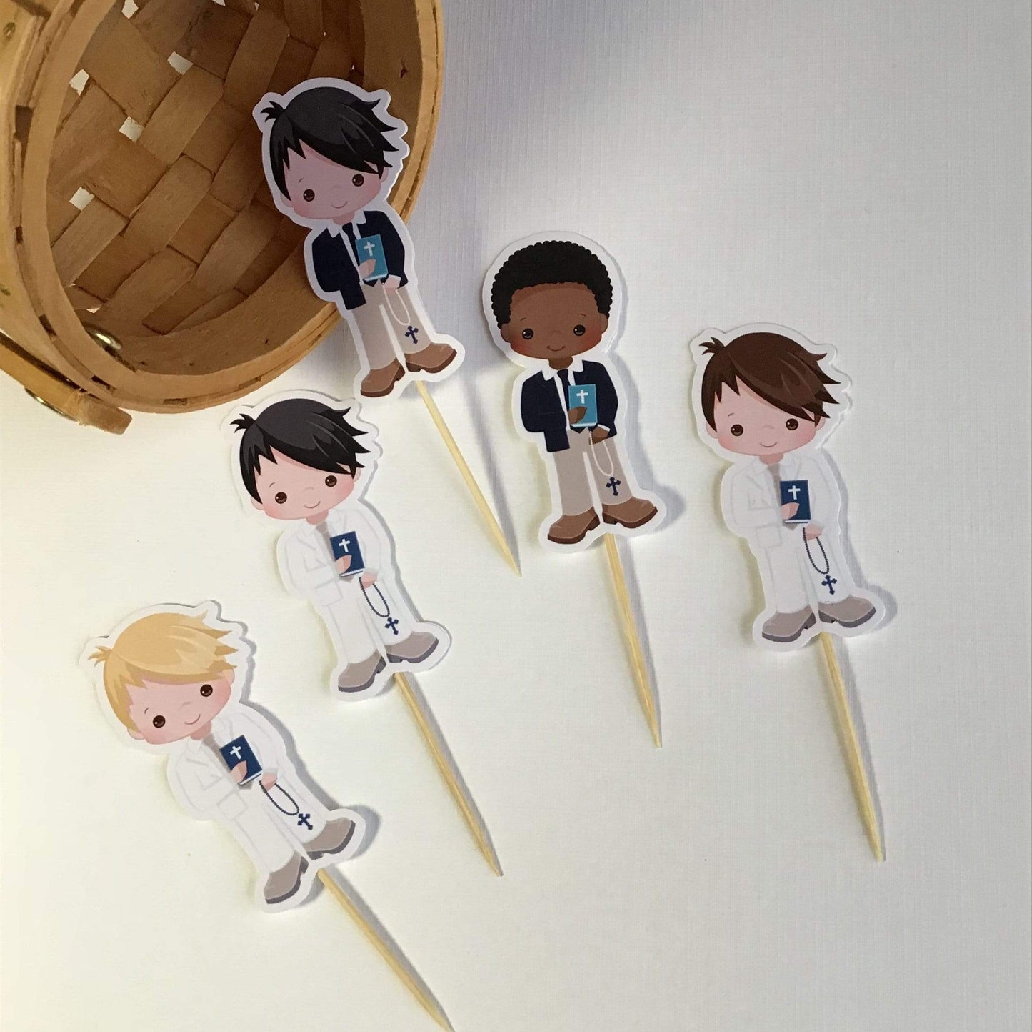 Adriana Ortiz Designs Cupcake toppers Boy First Communion Cupcake Toppers