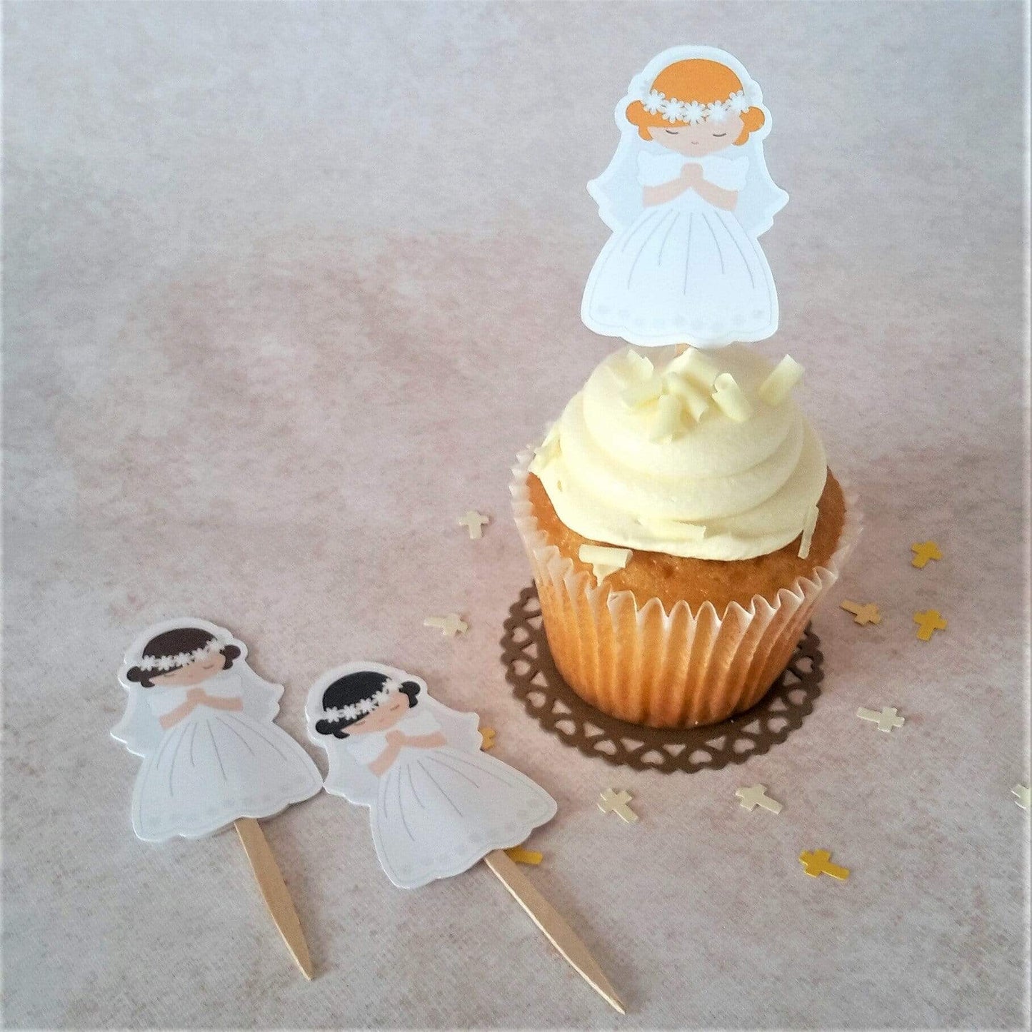 Adriana Ortiz Designs Cupcake toppers First Communion Cupcake Toppers Girl