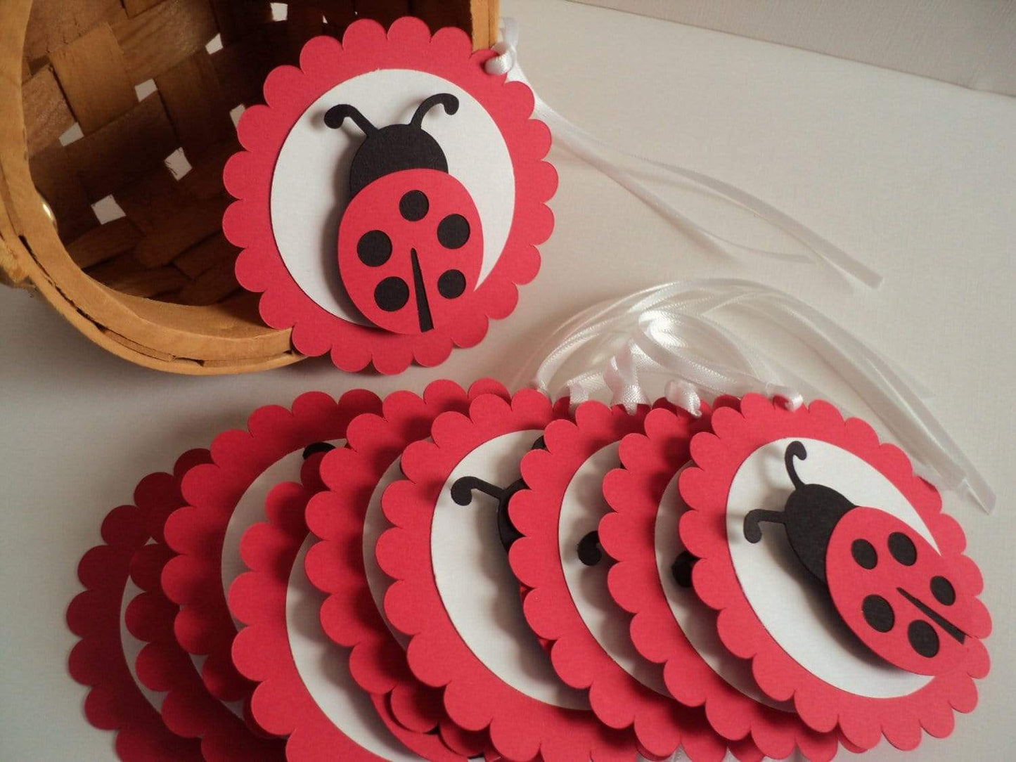 Adriana Ortiz Designs Tag Ladybug Favor Tags Set of 10. Gifts tags. 1st Birthday Decoration. Ladybug Theme Party.