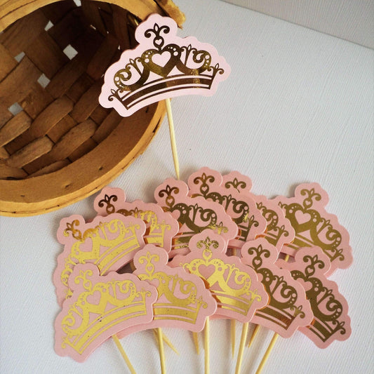 Adriana Ortiz Designs Cupcake toppers Pink and Gold Crown Cupcake Toppers
